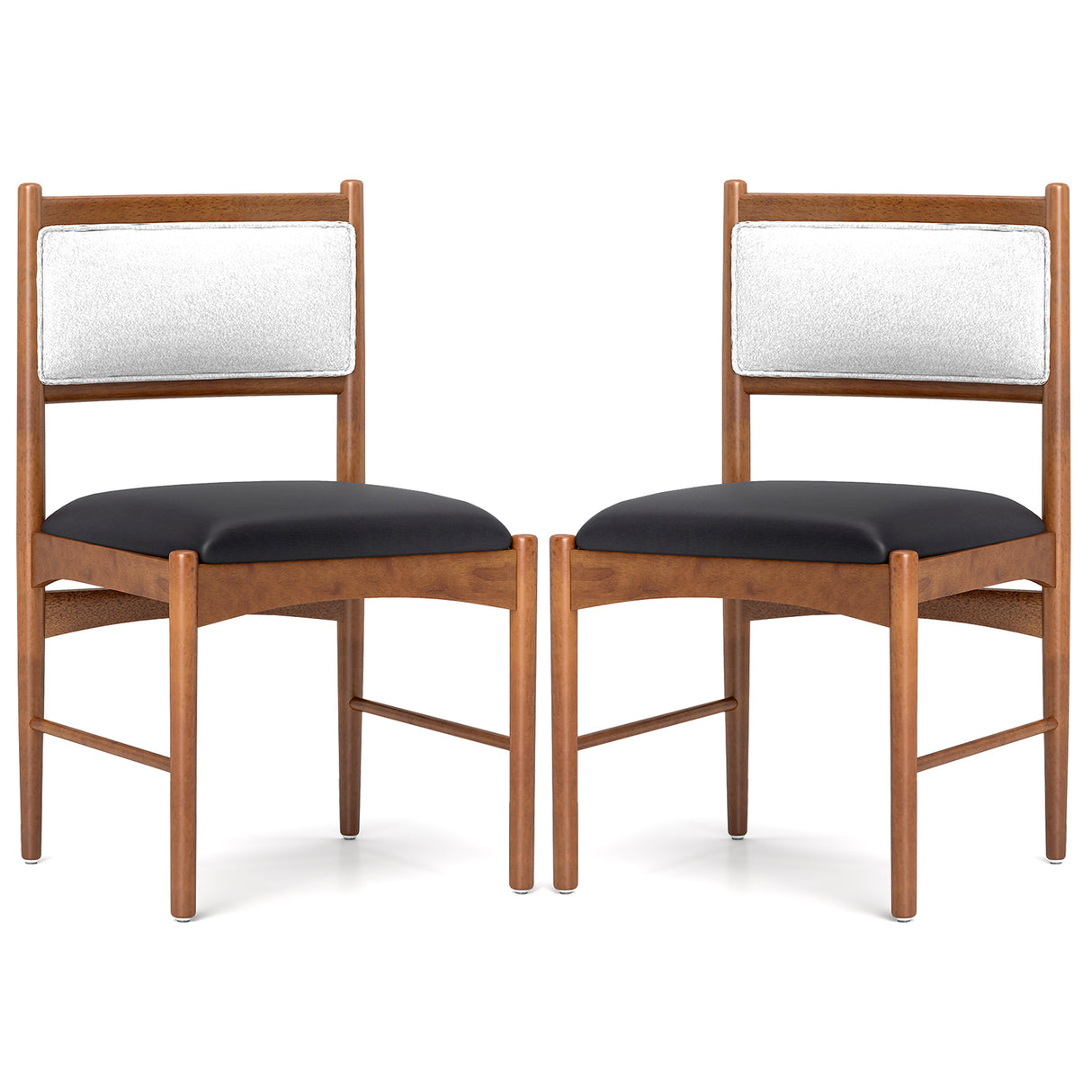 Wooden Dining Chair Set of 2 with Rubber Wood Frame and Faux Sherpa Backrest-Walnut