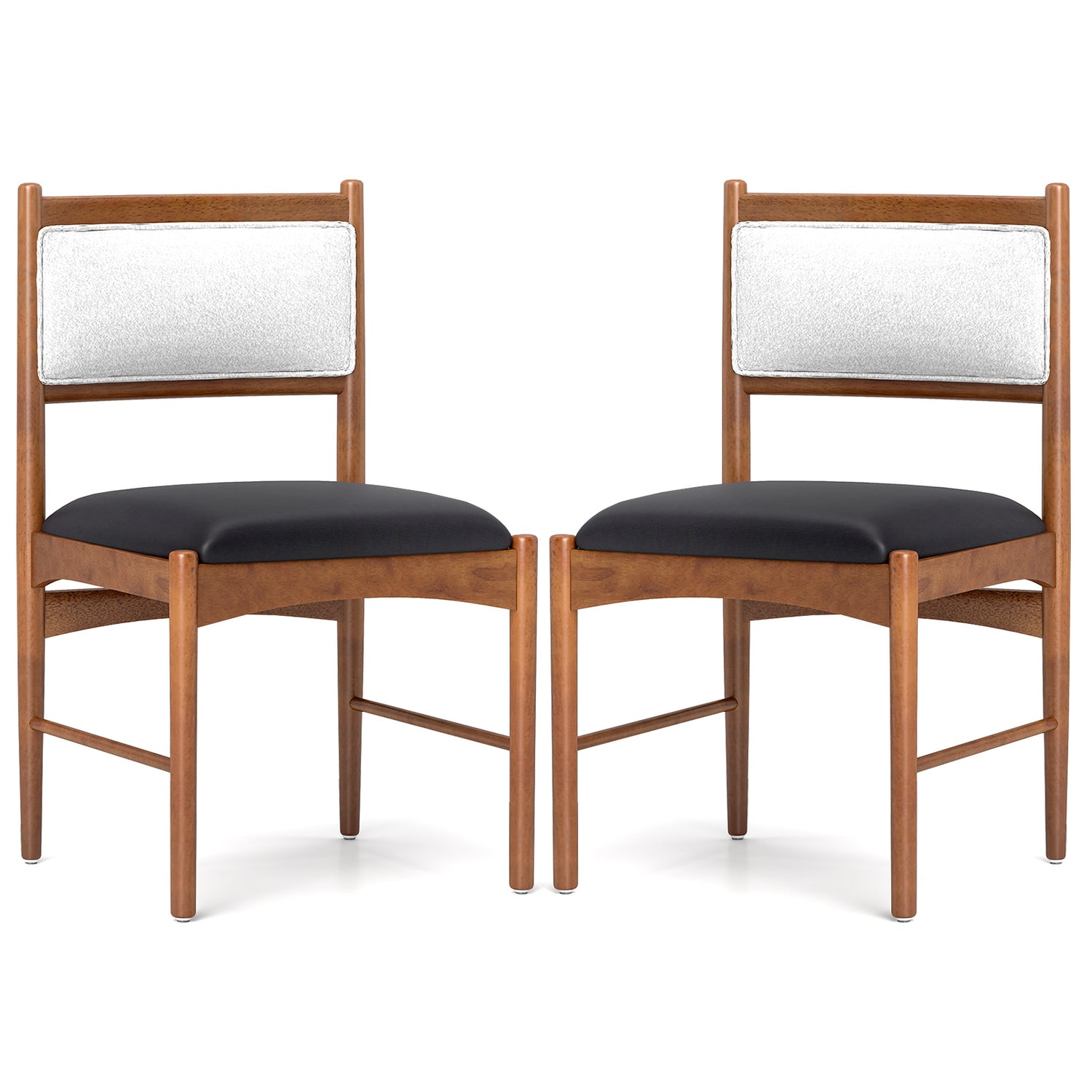 Wooden Dining Chair Set of 2 with Rubber Wood Frame and Faux Sherpa Backrest-Walnut