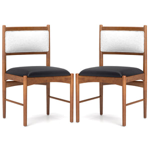 Wooden Dining Chair Set of 2 with Rubber Wood Frame and Faux Sherpa Backrest-Walnut