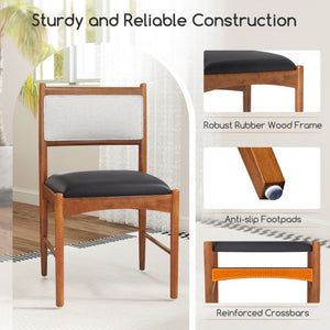 Wooden Dining Chair Set of 2 with Rubber Wood Frame and Faux Sherpa Backrest-Walnut