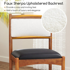Wooden Dining Chair Set of 2 with Rubber Wood Frame and Faux Sherpa Backrest-Walnut