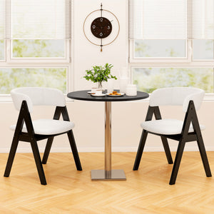 Wooden Dining Chair Set of 4 Mid-Century Modern Sherpa Upholstered Kitchen Dining Room Chairs-Black