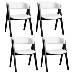 Wooden Dining Chair Set of 4 Mid-Century Modern Sherpa Upholstered Kitchen Dining Room Chairs-Black