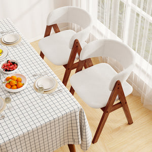 Wooden Dining Chair Set of 4 Mid-Century Modern Sherpa Upholstered Kitchen Dining Room Chairs-Walnut