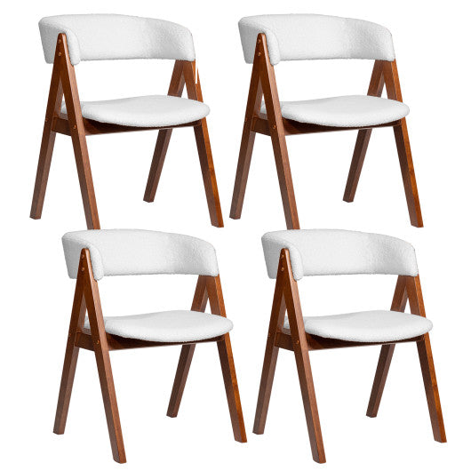 Wooden Dining Chair Set of 4 Mid-Century Modern Sherpa Upholstered Kitchen Dining Room Chairs-Walnut