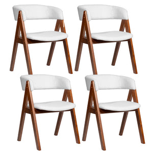 Wooden Dining Chair Set of 4 Mid-Century Modern Sherpa Upholstered Kitchen Dining Room Chairs-Walnut