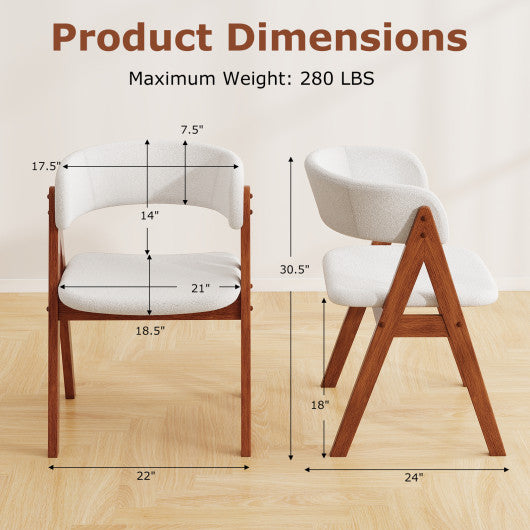 Wooden Dining Chair Set of 4 Mid-Century Modern Sherpa Upholstered Kitchen Dining Room Chairs-Walnut