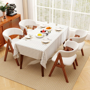 Wooden Dining Chair Set of 4 Mid-Century Modern Sherpa Upholstered Kitchen Dining Room Chairs-Walnut