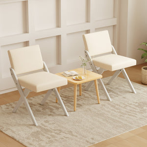 Wooden Dining Chairs of 2 with Rubber Wood Frame and Padded Cushions-White