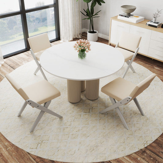 Wooden Dining Chairs of 2 with Rubber Wood Frame and Padded Cushions-White