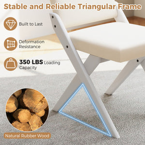 Wooden Dining Chairs of 2 with Rubber Wood Frame and Padded Cushions-White