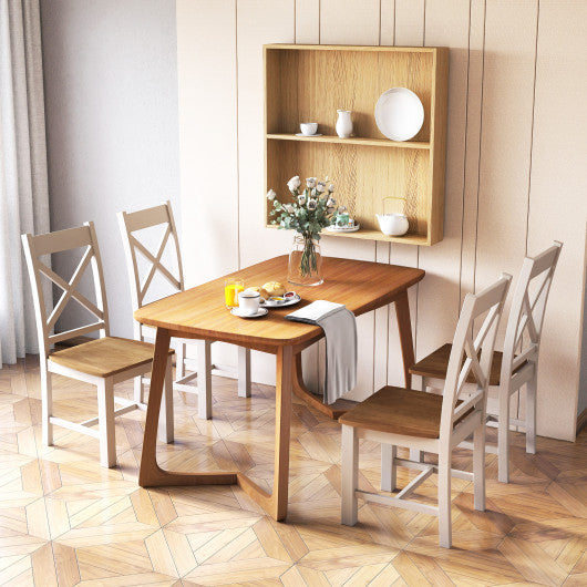 Wooden Dining Chairs Set of 2 with High Back and Rubber Wood Frame-Natural