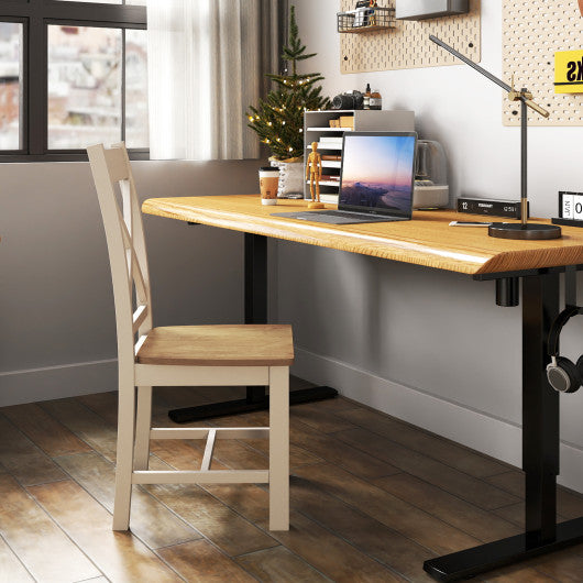 Wooden Dining Chairs Set of 2 with High Back and Rubber Wood Frame-Natural