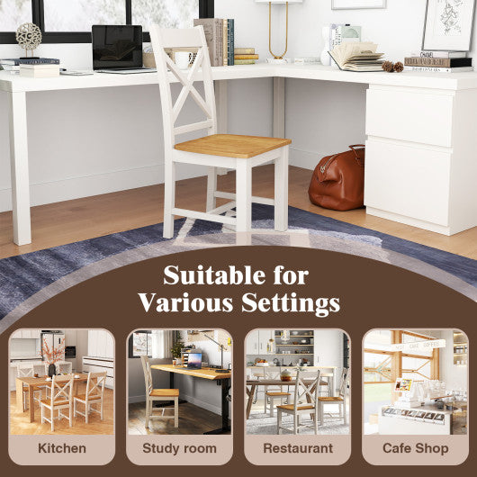 Wooden Dining Chairs Set of 2 with High Back and Rubber Wood Frame-Natural