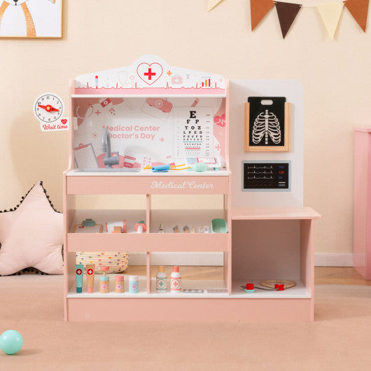 Wooden Doctor Playset with Stethoscope for Toddlers over 3 Years Old-Pink