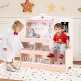 Wooden Doctor Playset with Stethoscope for Toddlers over 3 Years Old-Pink