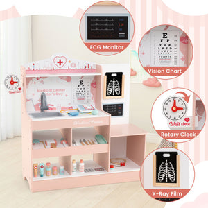 Wooden Doctor Playset with Stethoscope for Toddlers over 3 Years Old-Pink