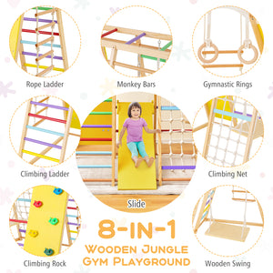 8-in-1 Wooden Jungle Gym Playset with Slide and Monkey Bars-Multicolor