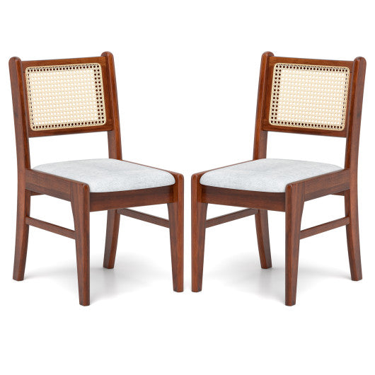 Wooden Kitchen Chairs with Cane Back Rubber Wood Frame and Padded Seat-Coffee