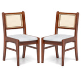 Wooden Kitchen Chairs with Cane Back Rubber Wood Frame and Padded Seat-Coffee