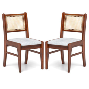 Wooden Kitchen Chairs with Cane Back Rubber Wood Frame and Padded Seat-Coffee