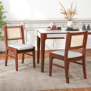 Wooden Kitchen Chairs with Cane Back Rubber Wood Frame and Padded Seat-Coffee