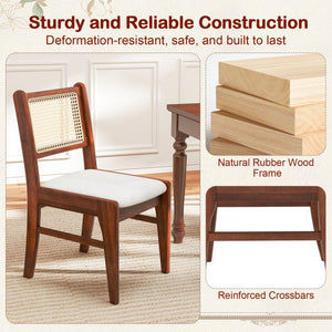 Wooden Kitchen Chairs with Cane Back Rubber Wood Frame and Padded Seat-Coffee