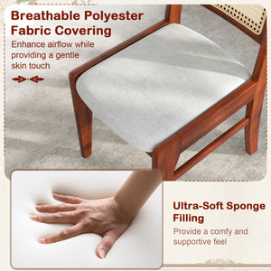 Wooden Kitchen Chairs with Cane Back Rubber Wood Frame and Padded Seat-Coffee