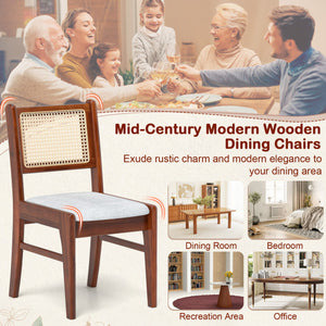 Wooden Kitchen Chairs with Cane Back Rubber Wood Frame and Padded Seat-Coffee