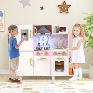 Wooden Kitchen Playset with Ice Maker and Sounds for Ages 3+-Pink