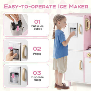 Wooden Kitchen Playset with Ice Maker and Sounds for Ages 3+-Pink