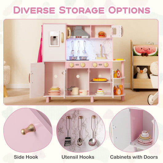 Wooden Kitchen Playset with Ice Maker and Sounds for Ages 3+-Pink