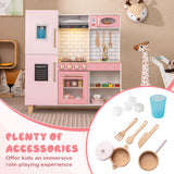 Wooden Pretend Play Kitchen with Ice Maker Range Hood and Blackboard-Pink