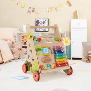 Wooden Push and Pull Baby Walker with Handle and Storage-Natural