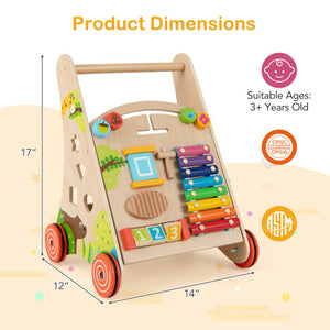 Wooden Push and Pull Baby Walker with Handle and Storage-Natural