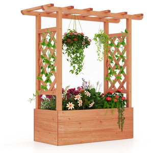 Patent Pending Wooden Raised Garden Bed with Trellis and Hanging Roof-Orange