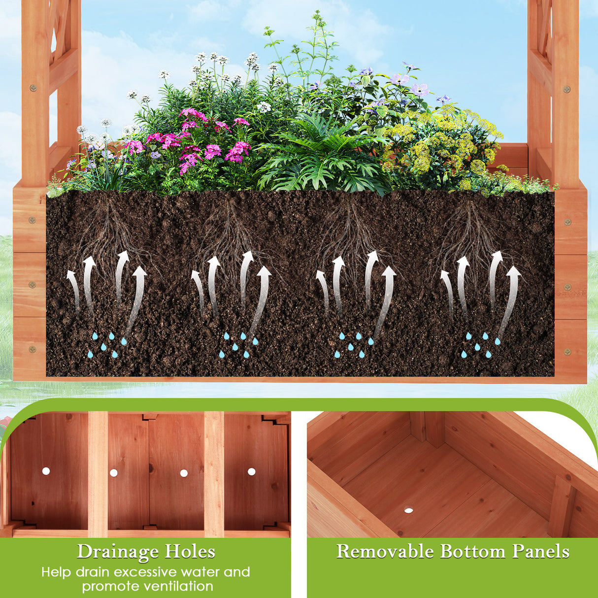 Patent Pending Wooden Raised Garden Bed with Trellis and Hanging Roof-Orange