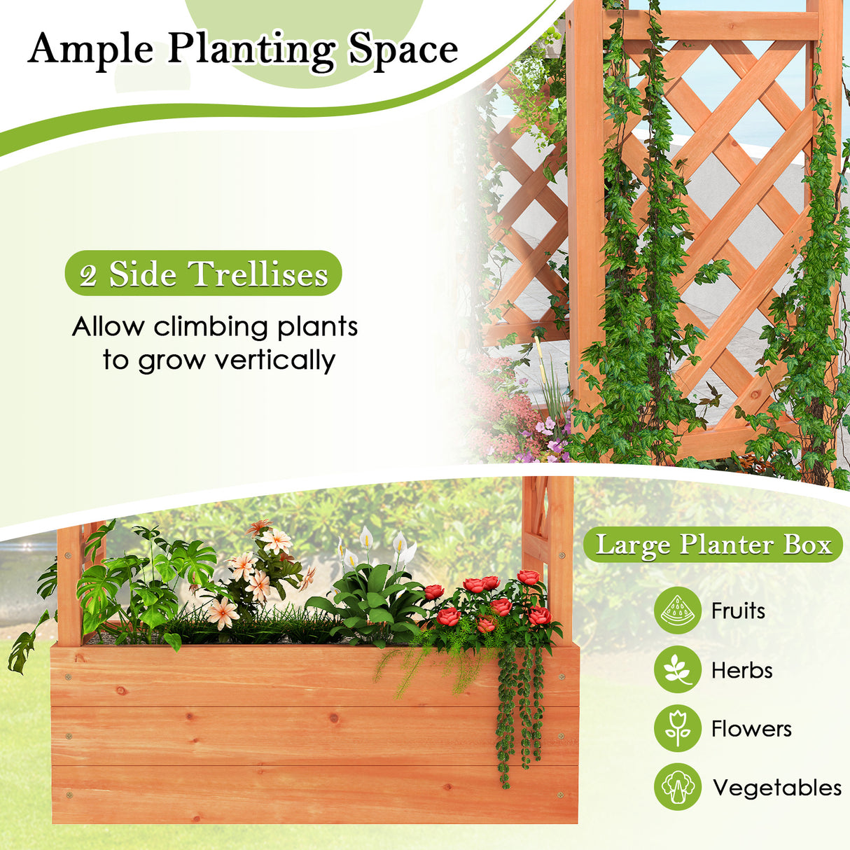 Patent Pending Wooden Raised Garden Bed with Trellis and Hanging Roof-Orange