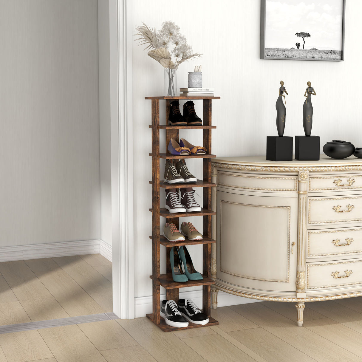 7-Tier Shoe Rack Practical Free Standing Shelves Storage Shelves-Black