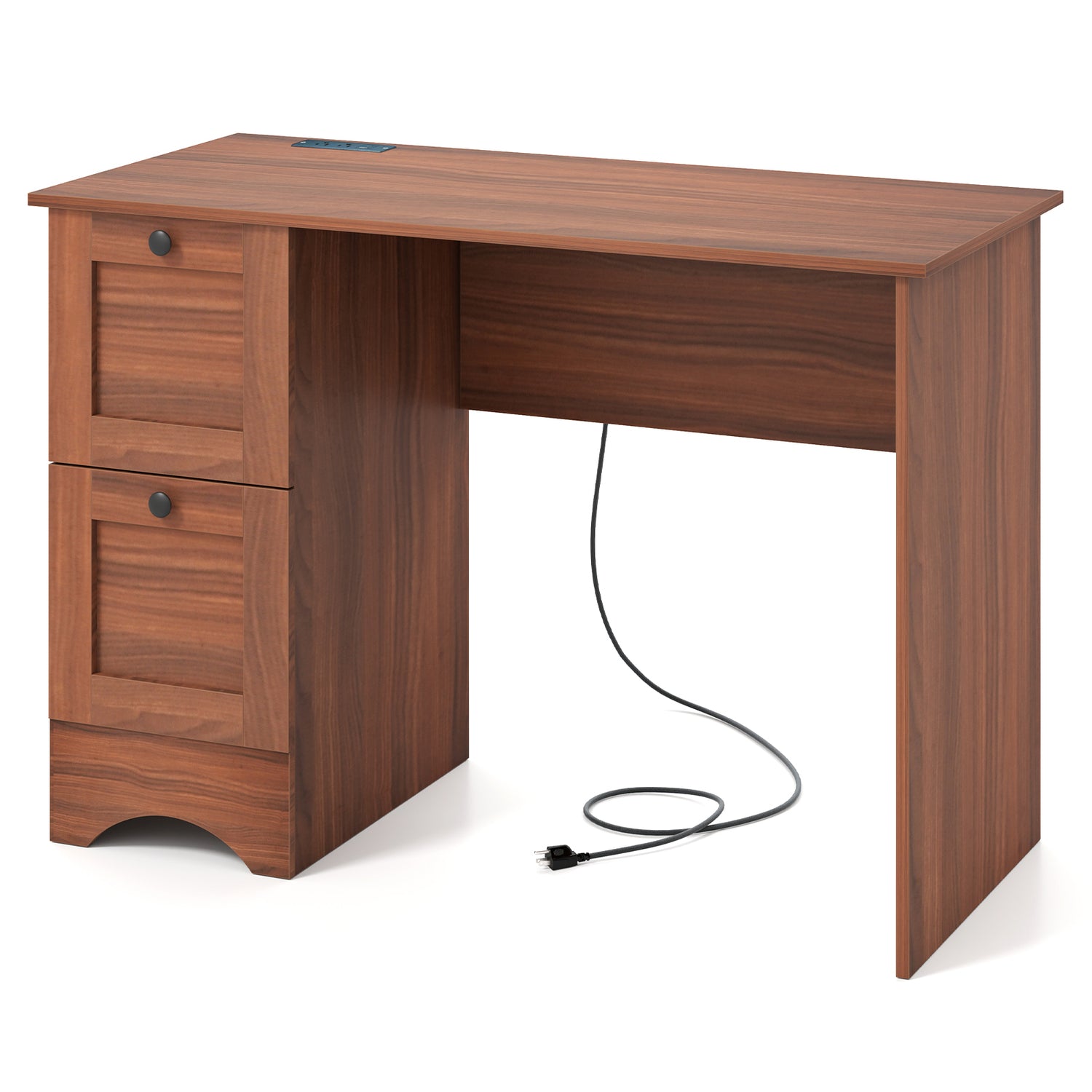 Wooden Vintage Computer Desk with 2 Drawers for Home and Office-Walnut