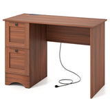 Wooden Vintage Computer Desk with 2 Drawers for Home and Office-Walnut