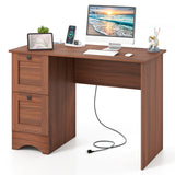 Wooden Vintage Computer Desk with 2 Drawers for Home and Office-Walnut