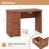 Wooden Vintage Computer Desk with 2 Drawers for Home and Office-Walnut