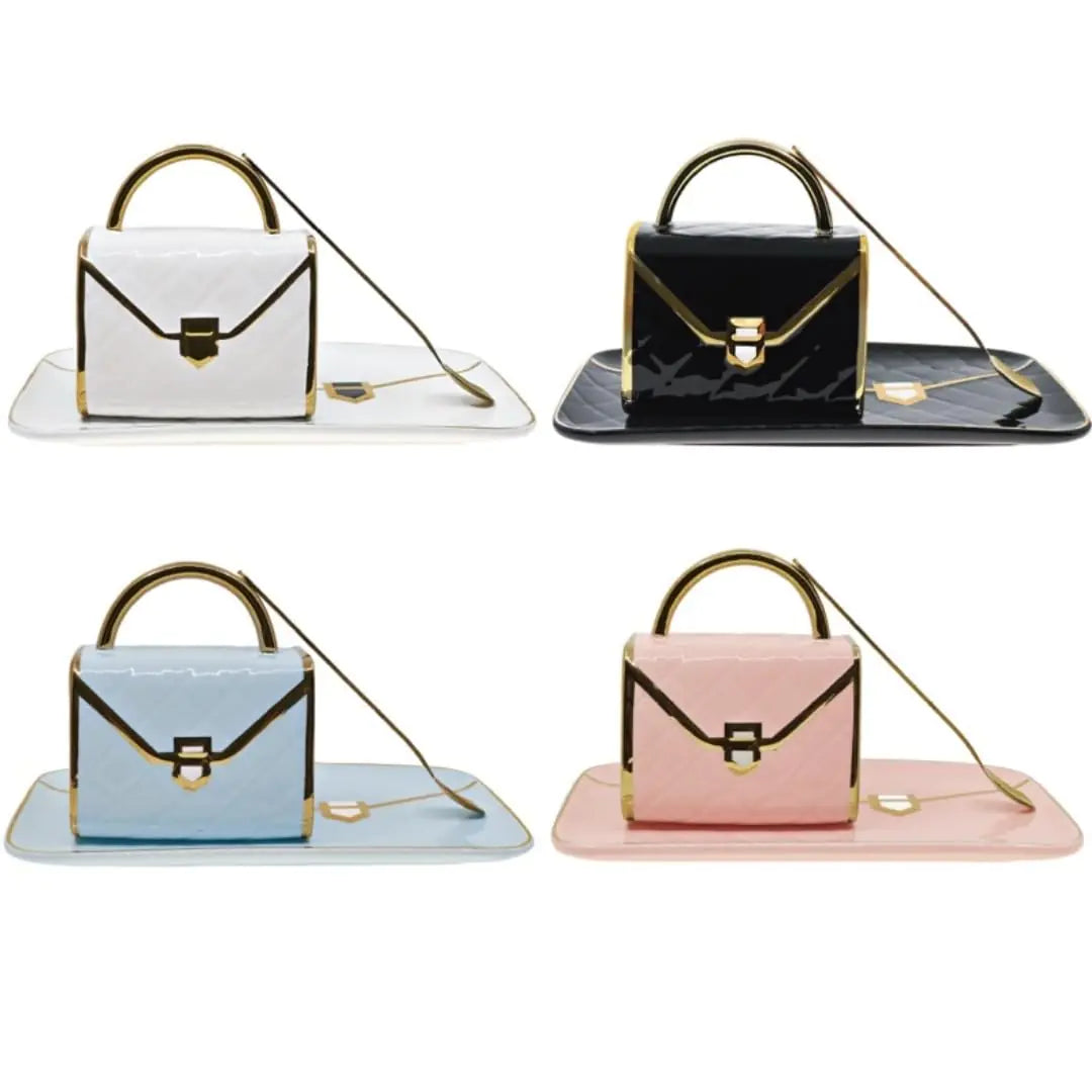 YnsfreeCeramic Purse Coffee Mugs Set Tea Cup Unique Bag shaped mug and Saucer Set with Spoon and Saucer For Women Thanksgiving Christmas Gifts (Set of 4)