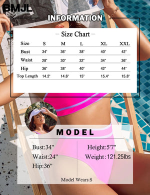 BMJL Women's High Waisted Bikini Sets Sporty Two Piece Swimsuits Color Block Cheeky High Cut Bathing Suits Small Hot Pink011