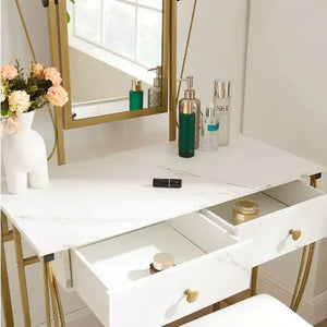 Vanity Table Set With Mirror & Stool,White Makeup Dressing Desk With Drawers For Girls,Women,Bedroom,Gift