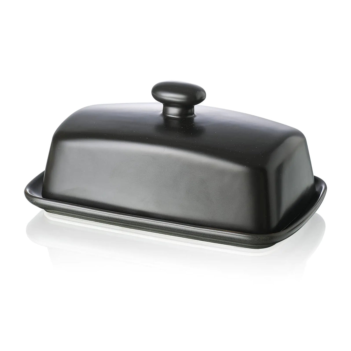 Large Porcelain Butter Dish with Lid Henten Home Classic Matte Butter Keeper for Countertop Large Butter Holder for Butter Storage & Home Kitchen Decor Dishwasher Safe (Matte Black)
