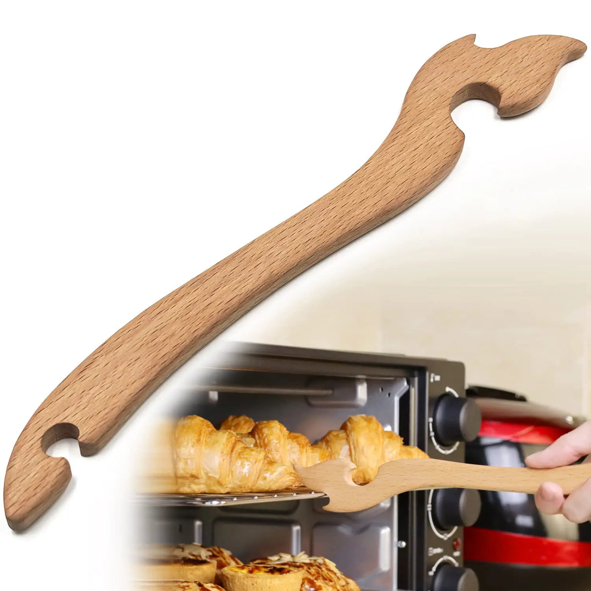 Shinelingee Oven Rack Puller Wood Oven Rack Push Pull Tool Prevent Scalding Pull out Hot Racks Safely Long Handle Toaster Oven AccessoriesSuitable For Kitchen Oven Toaster oven Air fryeretc(1)