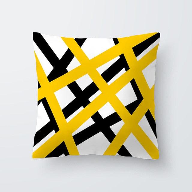 Yellow Pillow Case Cushion Cover Geometric Polyester Pillowcase Home Decorative Yellow Grey Modern Pillow Covers Beautiful Pattern Linen Square Pillow Case For Sofa Couch 45x45CM