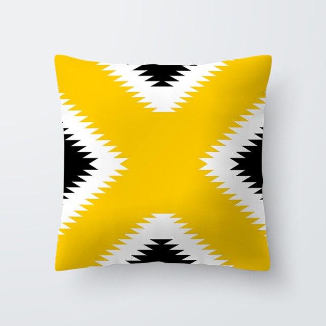 Yellow Pillow Case Cushion Cover Geometric Polyester Pillowcase Home Decorative Yellow Grey Modern Pillow Covers Beautiful Pattern Linen Square Pillow Case For Sofa Couch 45x45CM
